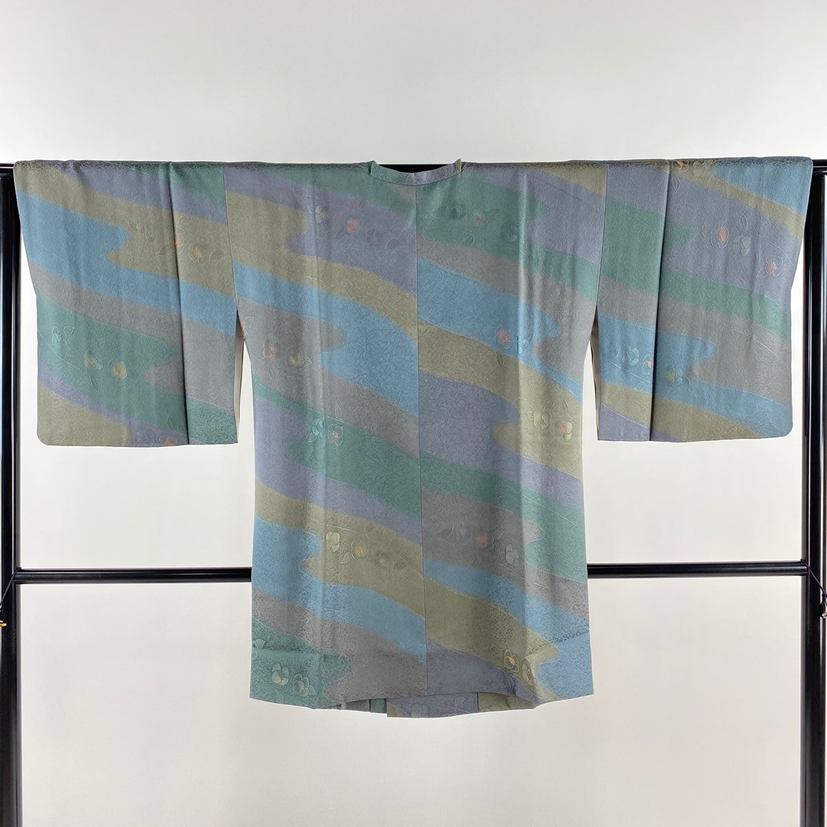 道行 身丈86cm 裄丈63.5cm S 和装コート 角衿 椿 霞 灰紫 正絹 秀品