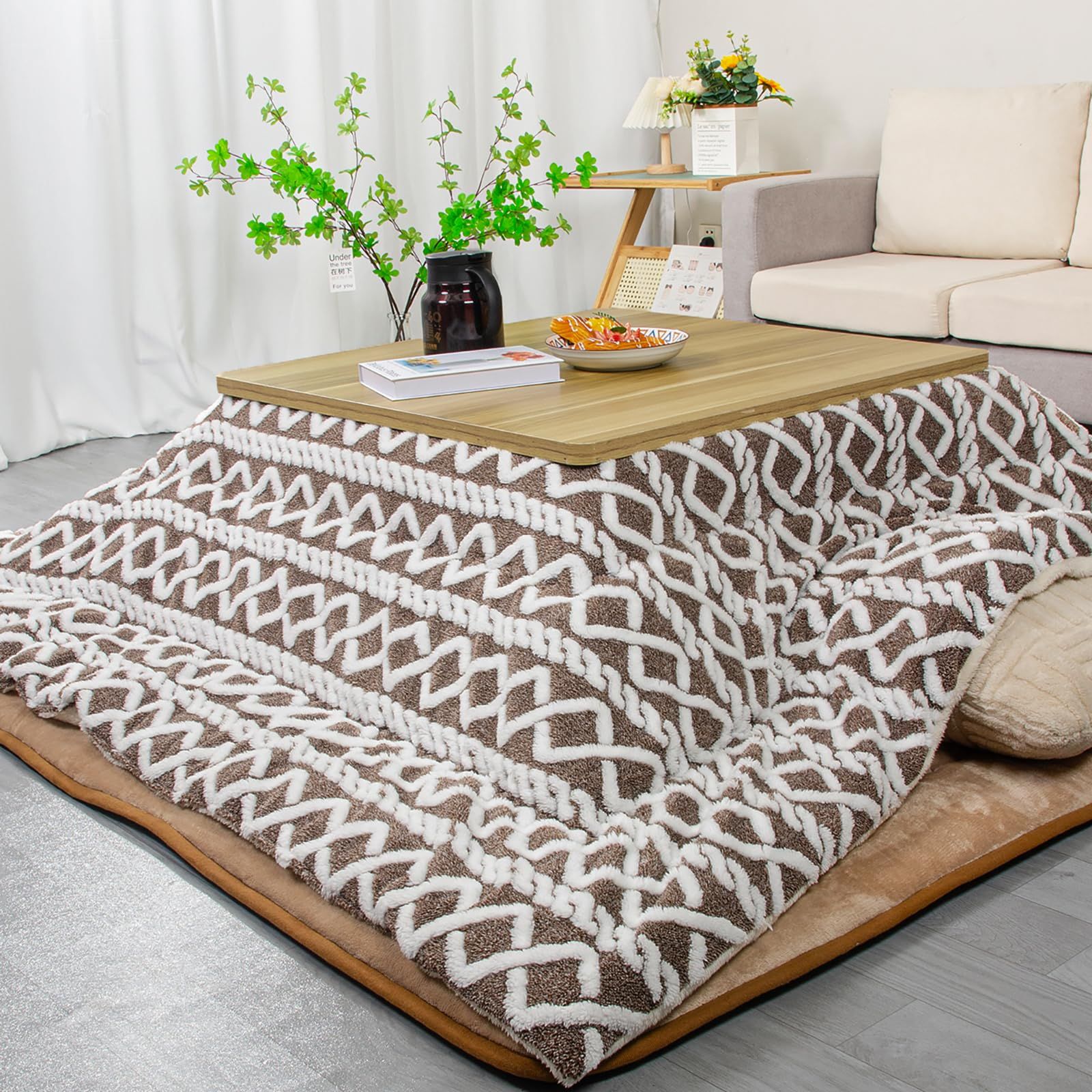 ジャガード リバーシブル 厚手 こたつ掛け布団 両面使える あったか ふわふわ 185x185cm ぽかぽか 単品 こたつふとん ぬくぬく 大判 冬用 正方形 洗える こたつ掛け こたつ用布団 毛抜けない こたつ布団 ブラウン JEMAジェマ