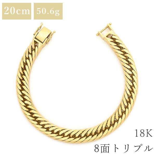 K18(18金) 喜平ブレスレット 8面トリプル 10.6g 20cm - ブレスレット