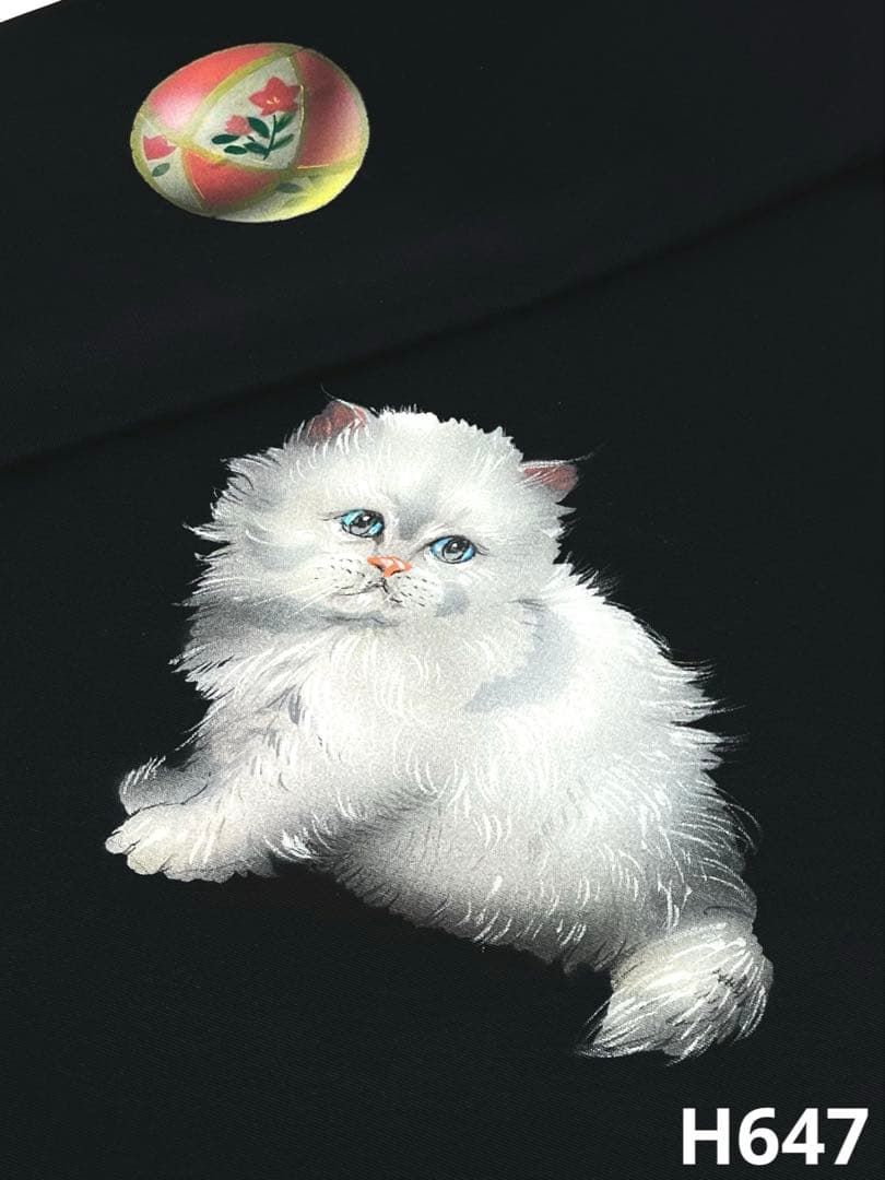 白猫 素描 手描き 塩瀬 九寸名古屋帯 ♥品 正絹 黒地
