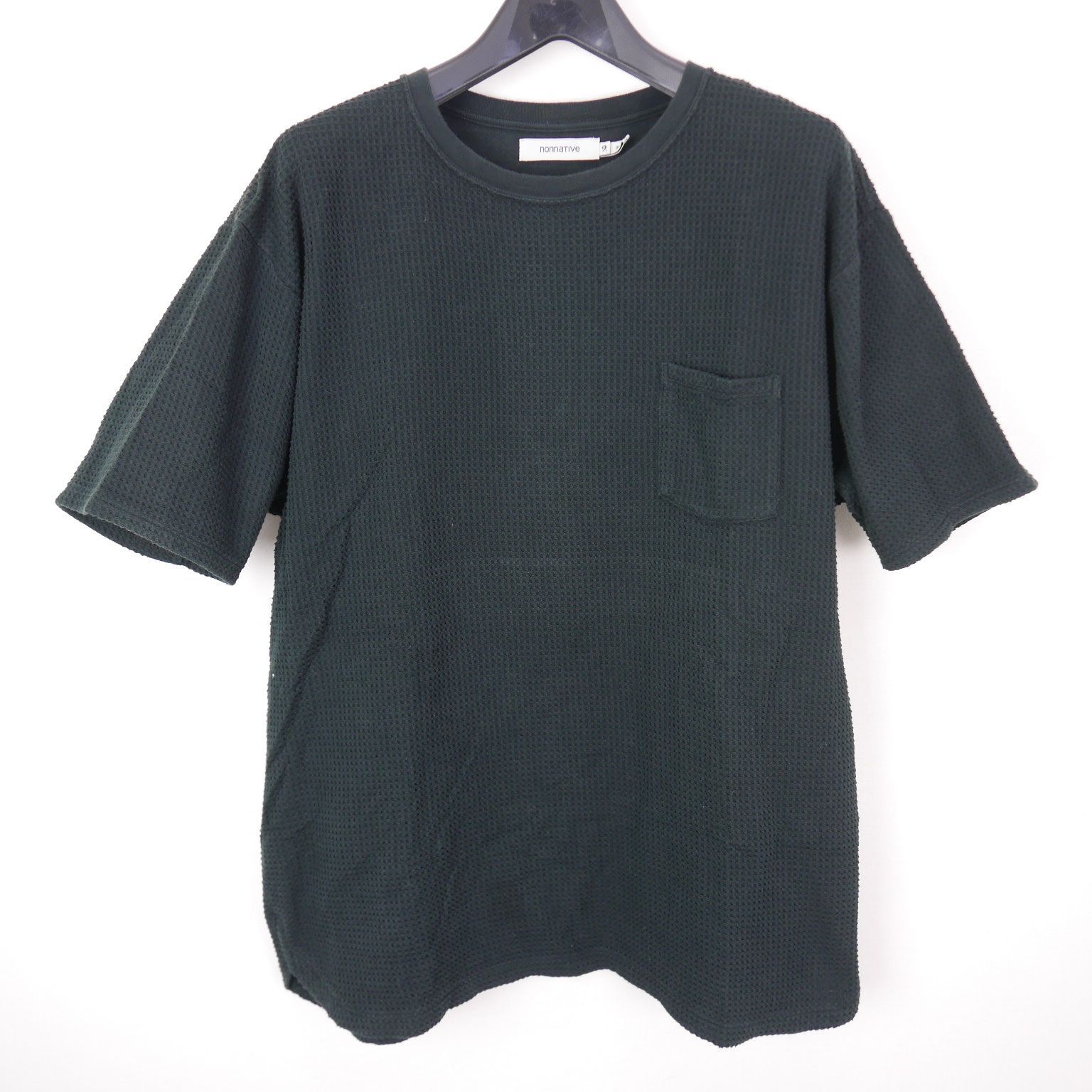 20SS nonnative ノンネイティブ DWELLER S/S TEE COTTON WAFFLE OVERDYED メンズ トップス  ワッフル半袖 ポケット Tシャツ黒 無地BLACK 2