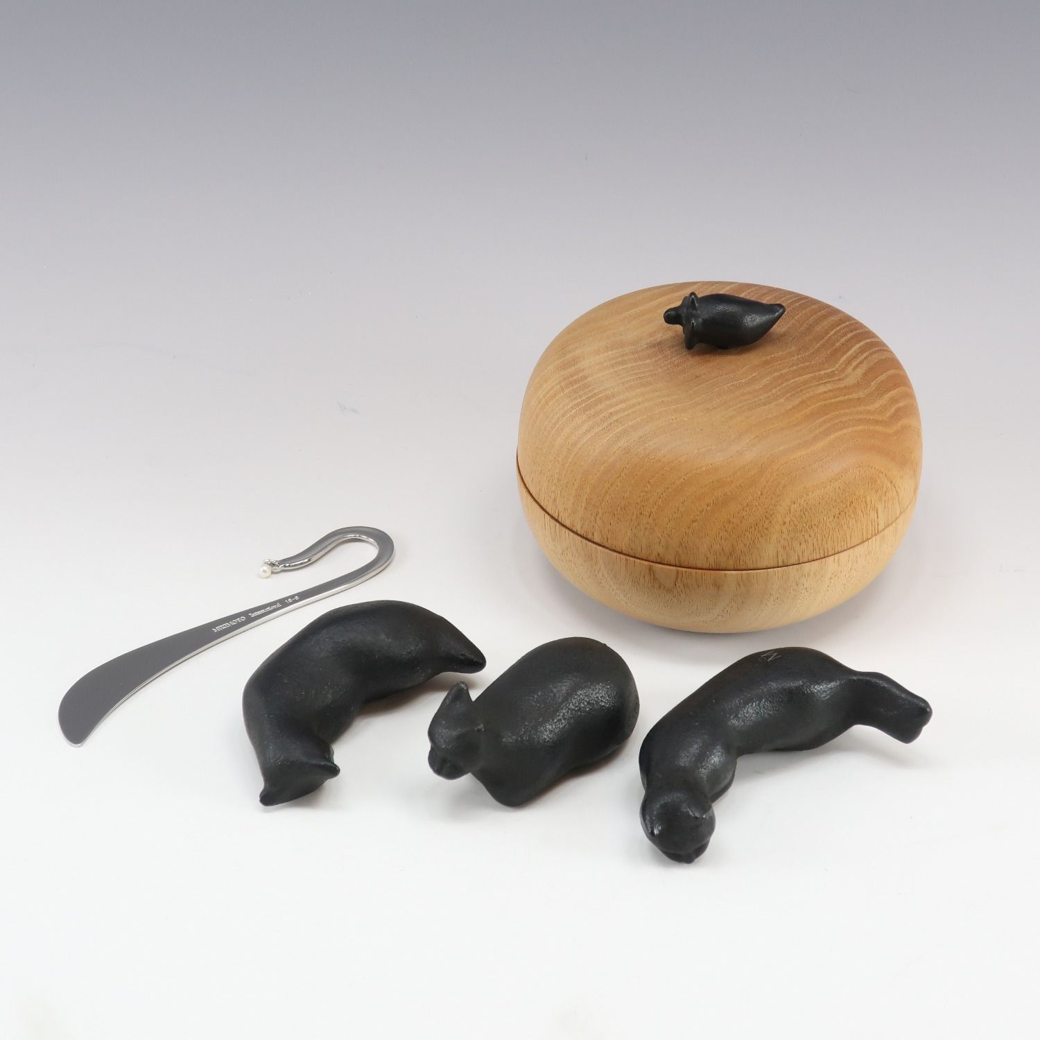 【MIKIMOTO】ミキモト 猫ペーパーウェイト＆ブックマーク 南部鉄器 _ オブジェ