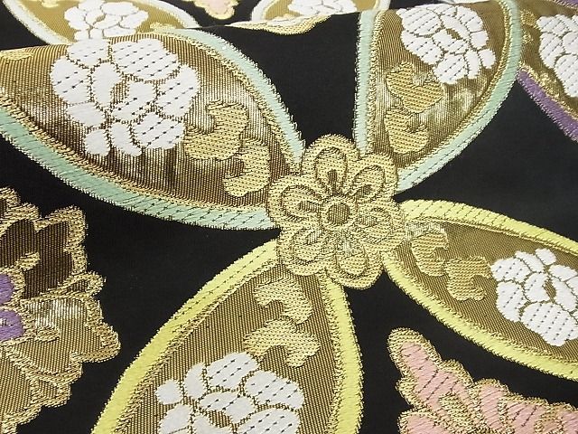 平和屋本店■極上　西陣　川島織物　六通柄　本袋帯　洋花文　黒地　金糸　正絹　逸品　未使用　KAAA0920kk4 平和屋本店□極上 西陣 川島織物 六通柄 本袋帯 唐織 花七宝文 黒地