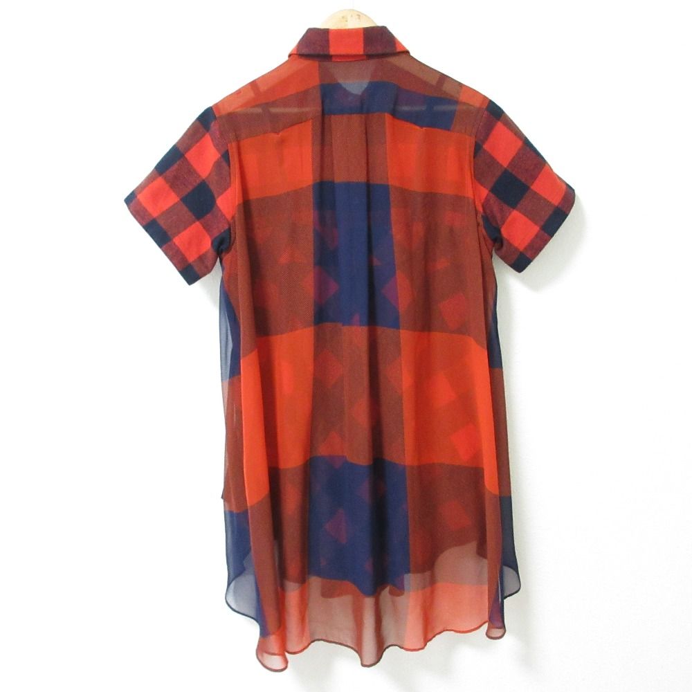 良品 sacai サカイ 半袖 切り替え シアー ブロックチェックシャツ 18-03963 サイズ1 レッド レディース 古着 中古 USED 良品 sacai サカイ 半袖 切り替え シアー ブロックチェックシャツ 18