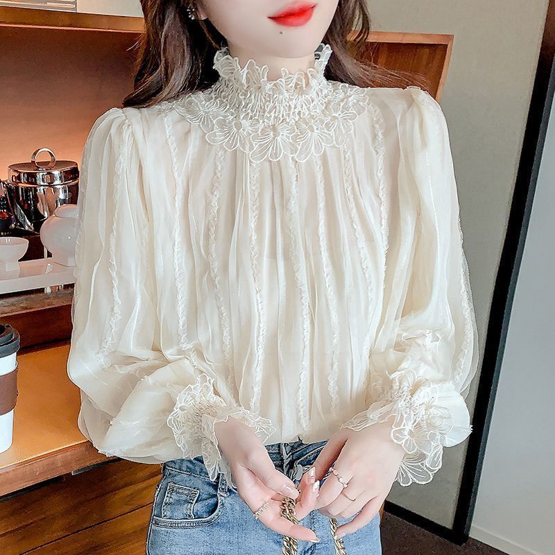 レースブラウス 長袖 シフォンシャツ 花柄 春秋 トップス レースブラウス 長袖 シフォンシャツ 花柄 春秋 トップス