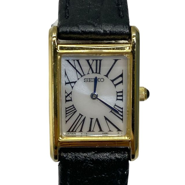 稼働品 セイコー V115-0DA0 腕時計 時計 ソーラー アナログ 生活防水 ステンレス レザー ゴールド ブラック SEIKO レディース 感 上品デザイン 人気モデル