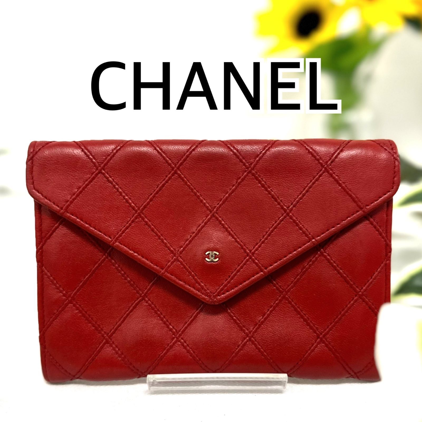 CHANEL シャネル ビコローレ ラムスキン 二つ折り財布 レッド - メルカリ