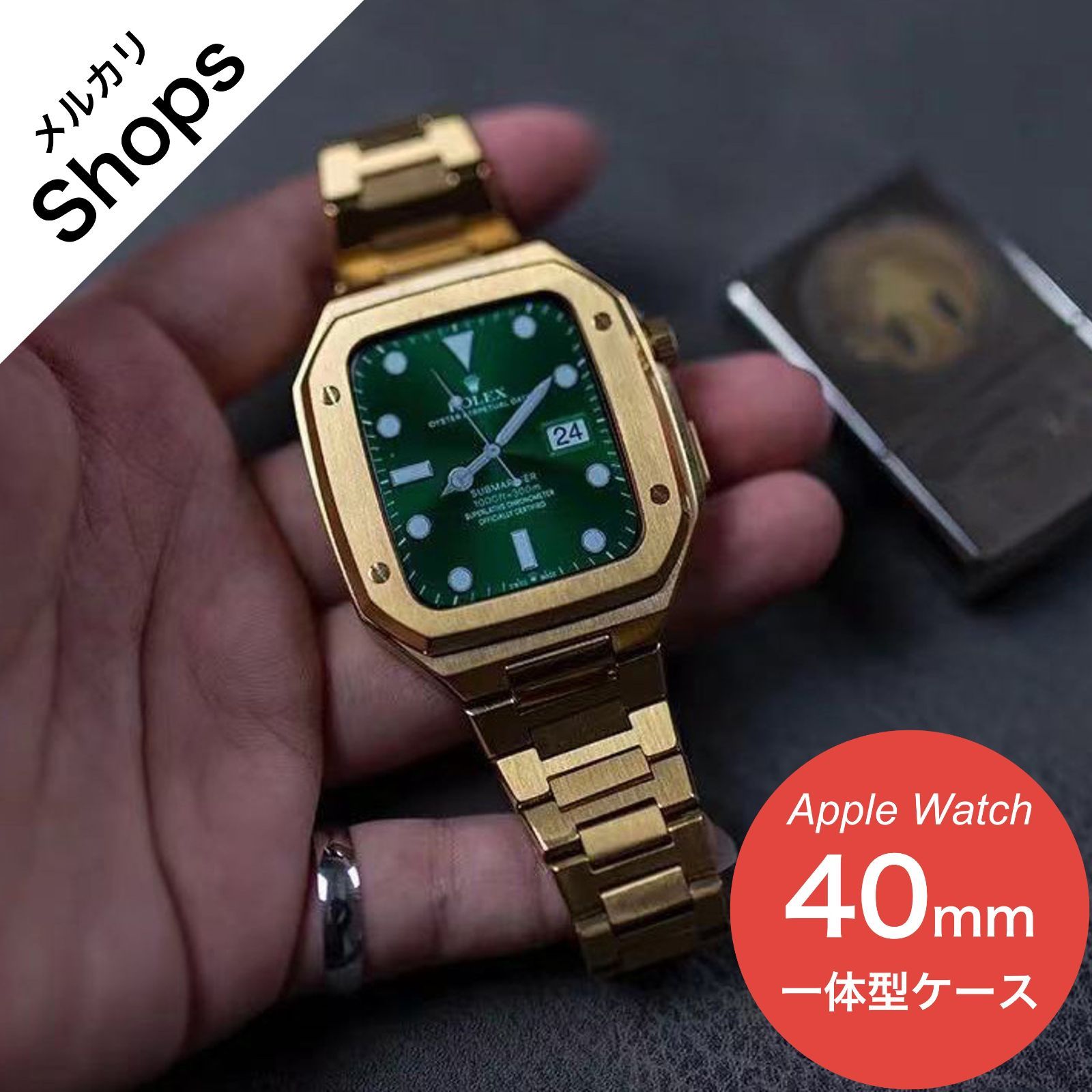 Apple Watch SE 第2世代|第1世代 Series 6|5|4 40mm アップルウォッチ バンド カバー ベルト ステンレス ケース セット 一体型 おしゃれ フルカバー ゴールド ❷