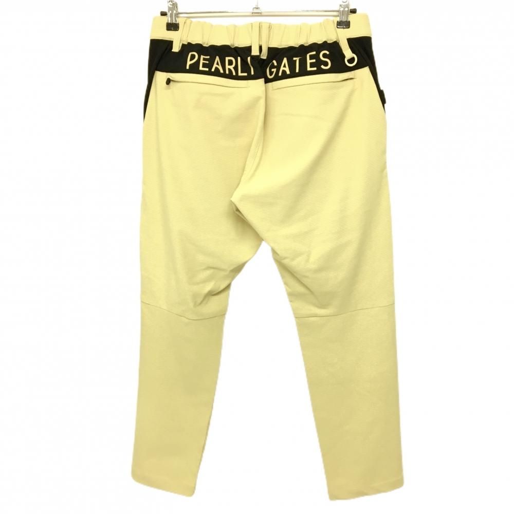 超 パーリーゲイツ パンツ スモーキーイエロー系 格子柄地模様 ロゴ黒 ウエストゴム メンズ ゴルフウェア 品 PEARLY GATES