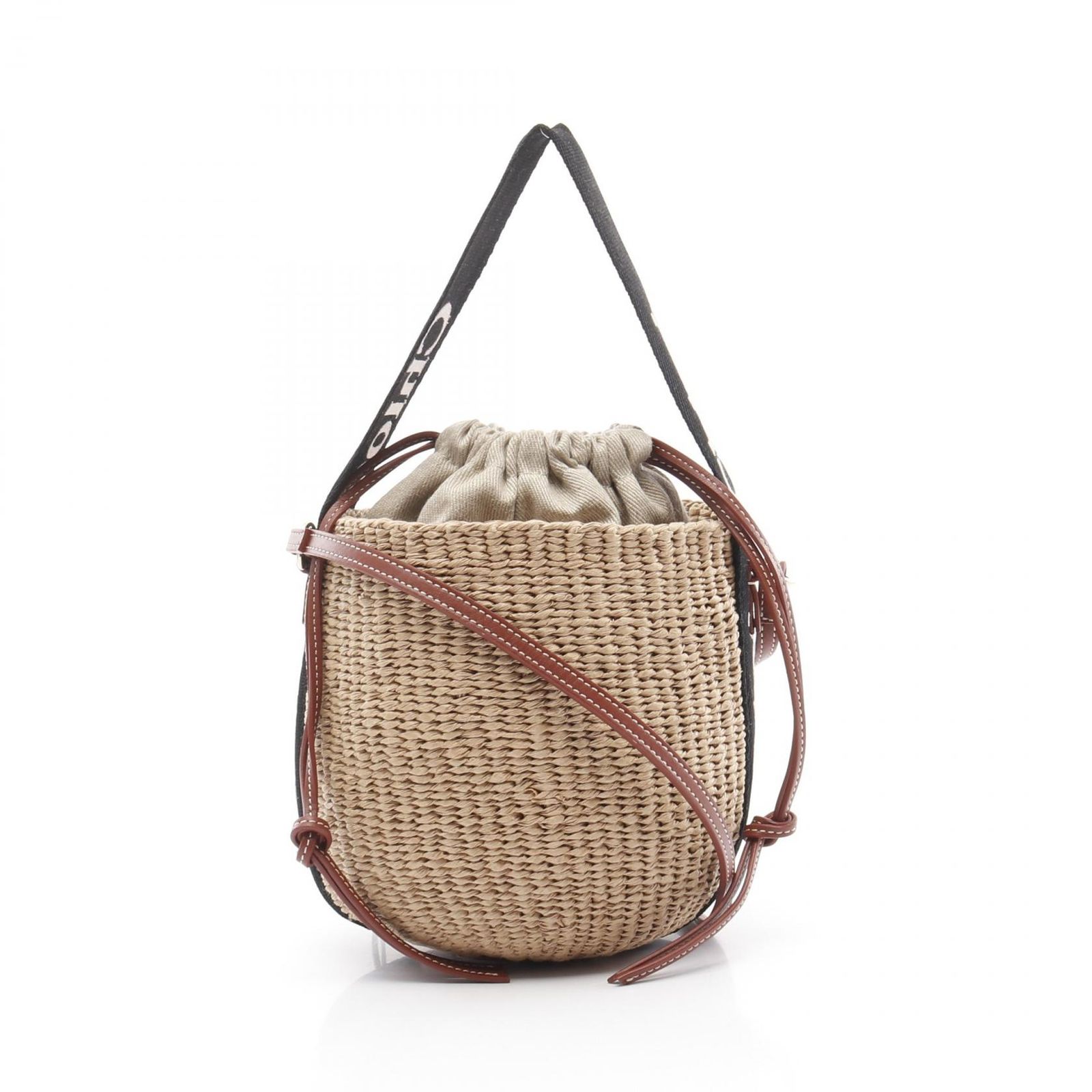 クロエ Chloe ショルダーバッグ WOODY LOGO スモール CHC23AS381L18915 ブラック|ベージュ キャンバス レザー 2wayショルダーバッグ かごバッグ レディース