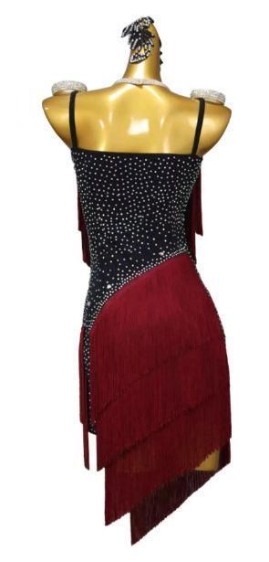 ワインレッドの羽ラテンドレス チョイスダンスショップ ⁄ ラテンドレス タン×レッド羽SALE 200,000円