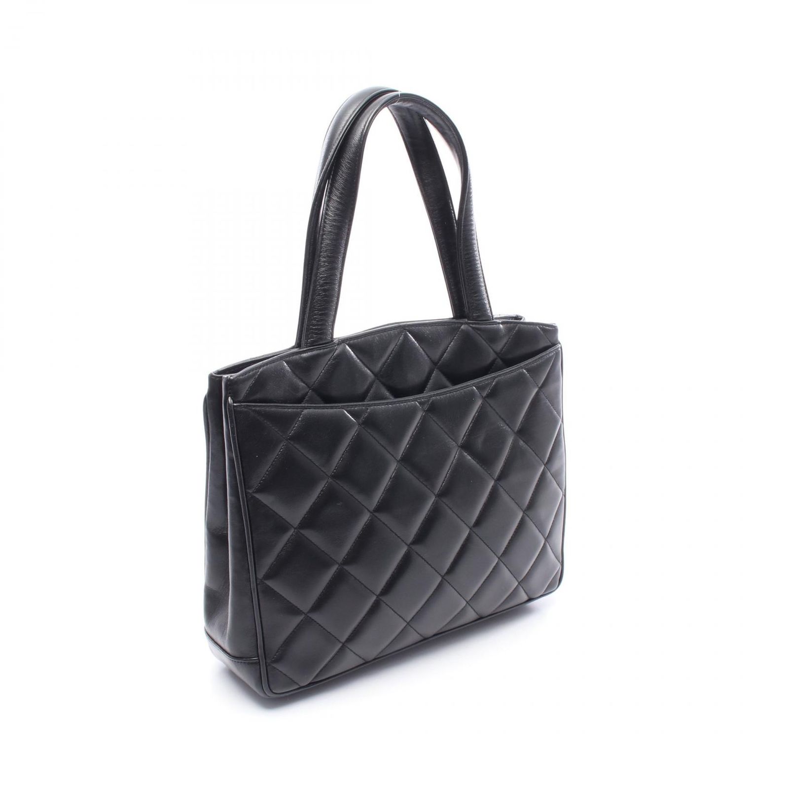美品●シャネル　トートバッグ　ココマーク　ステッチ　肩掛け　ラムスキン　ブラック シャネル CHANEL トートバッグ デカココマーク ブラック