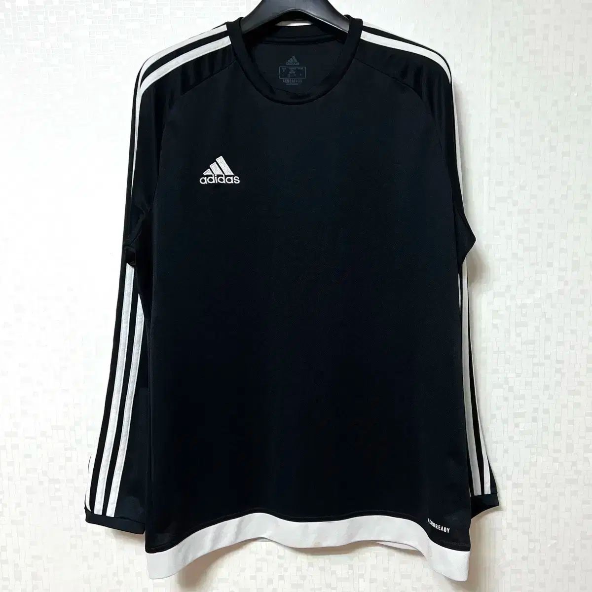 【雷市場（ポンジャン）商品韓国直送】 L 100 adidas(アディダス) トレーナー 3本線 長袖Tシャツ 白×黒
