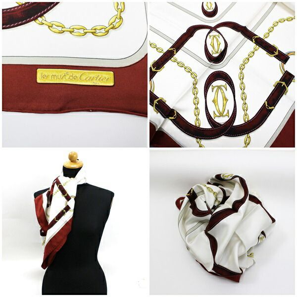 【Cartier】【スカーフ】マストドゥカルティエ ブラウン×ホワイト ベルト柄 Cartier】【スカーフ】マストドゥカルティエ ブラウン×ホワイト