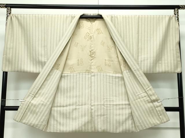 平和屋本店□極上 男性 長羽織 お召地 間道 利休茶色地 逸品  