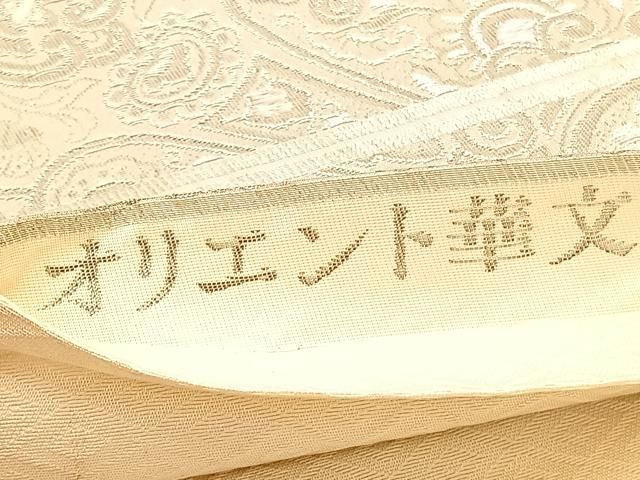 A 純プラチナ箔 オリエント更紗 正倉院華文 銀糸 六通 正絹 フォーマルな袋帯 A 純プラチナ箔 オリエント更紗 正倉院華文 銀糸 六通 正絹