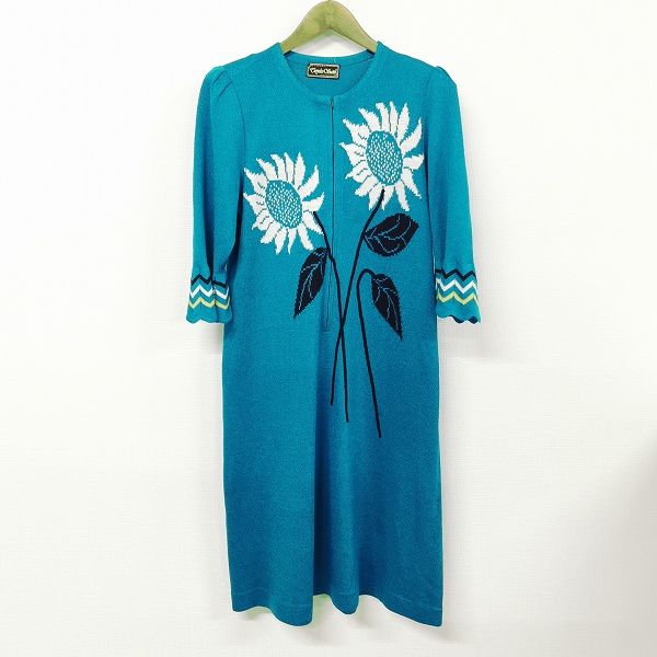 snc サイトウトヨコ 斉藤都世子 ワンピース ニット フ ジップアップ ひまわり 青系 白 黒 レディース 967081