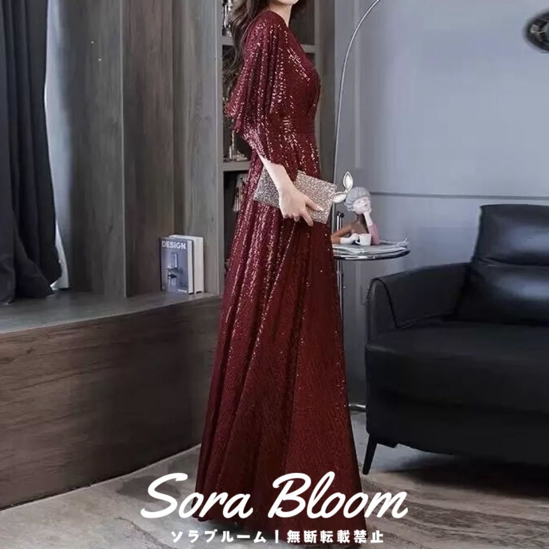 スパンコールが美しい シンプルオシャレなVネックドレス 新品・未使用】スパンコールが美しい シンプルオシャレなVネック