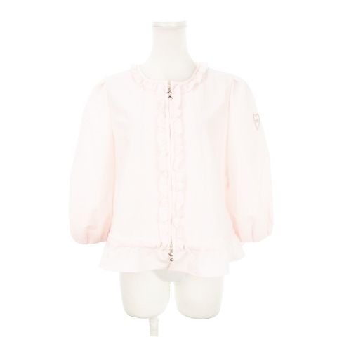 M'S GRACY エムズグレイシー ノーカラー ジャケット リボン 美品】エムズグレイシー リボン付きブルーノーカラージャケット