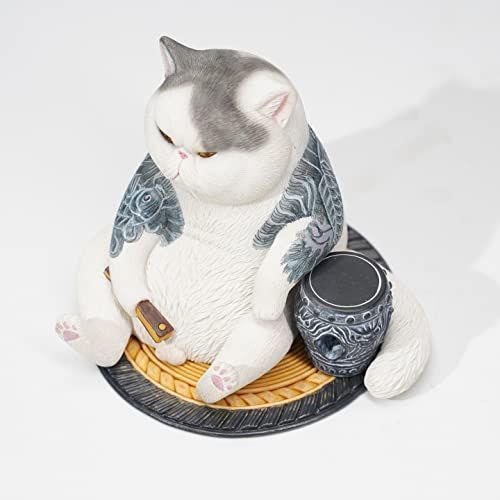 B3 JXK タトゥー猫の彫像 白 貫禄ある雰囲気 本物のような質感