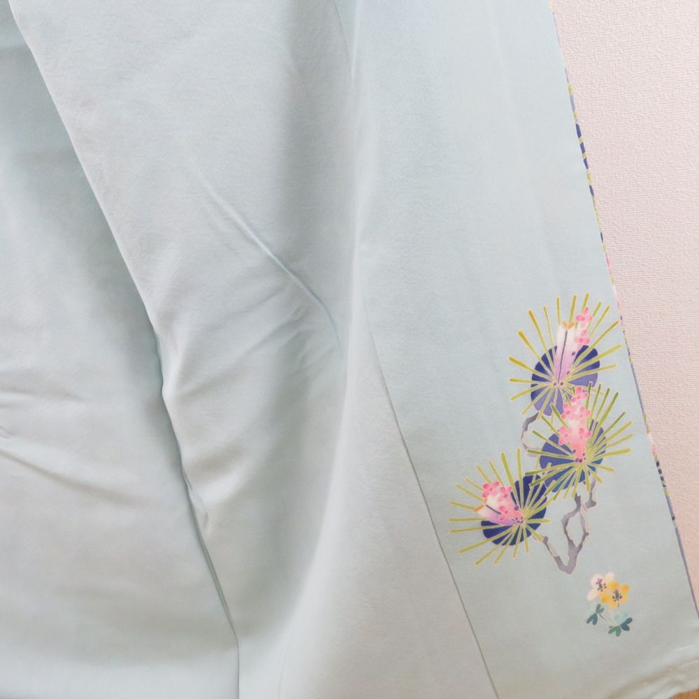 本加賀友禅 訪問着 天野雅彦 松竹梅に小鳥文様 水色 作家物 落款入