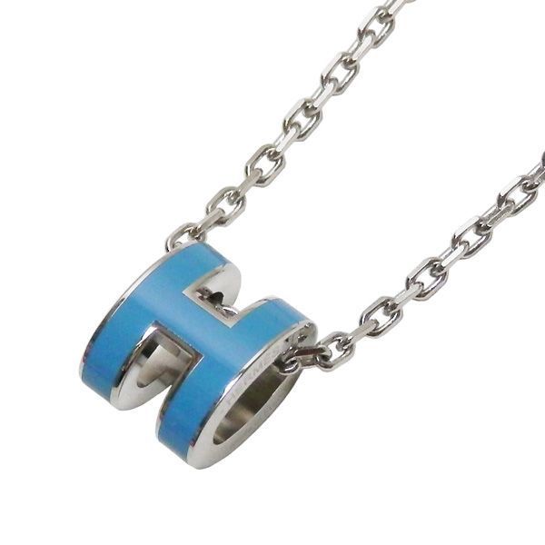 エルメス ポップアッシュ ミニ ネックレス ブルージーン　シルバー　青 エルメス HERMES ミニポップアッシュ ネックレス ブルー