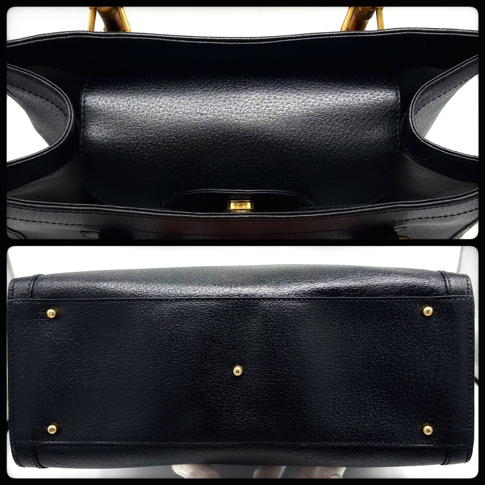 美品 GUCCI グッチ ハンドバッグ バック ダイアナ バンブー レザー 