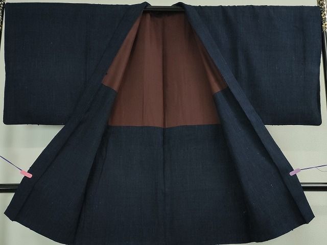 平和屋本店□極上 男性 浦野理一 経節紬 長羽織 濃紺地 逸品