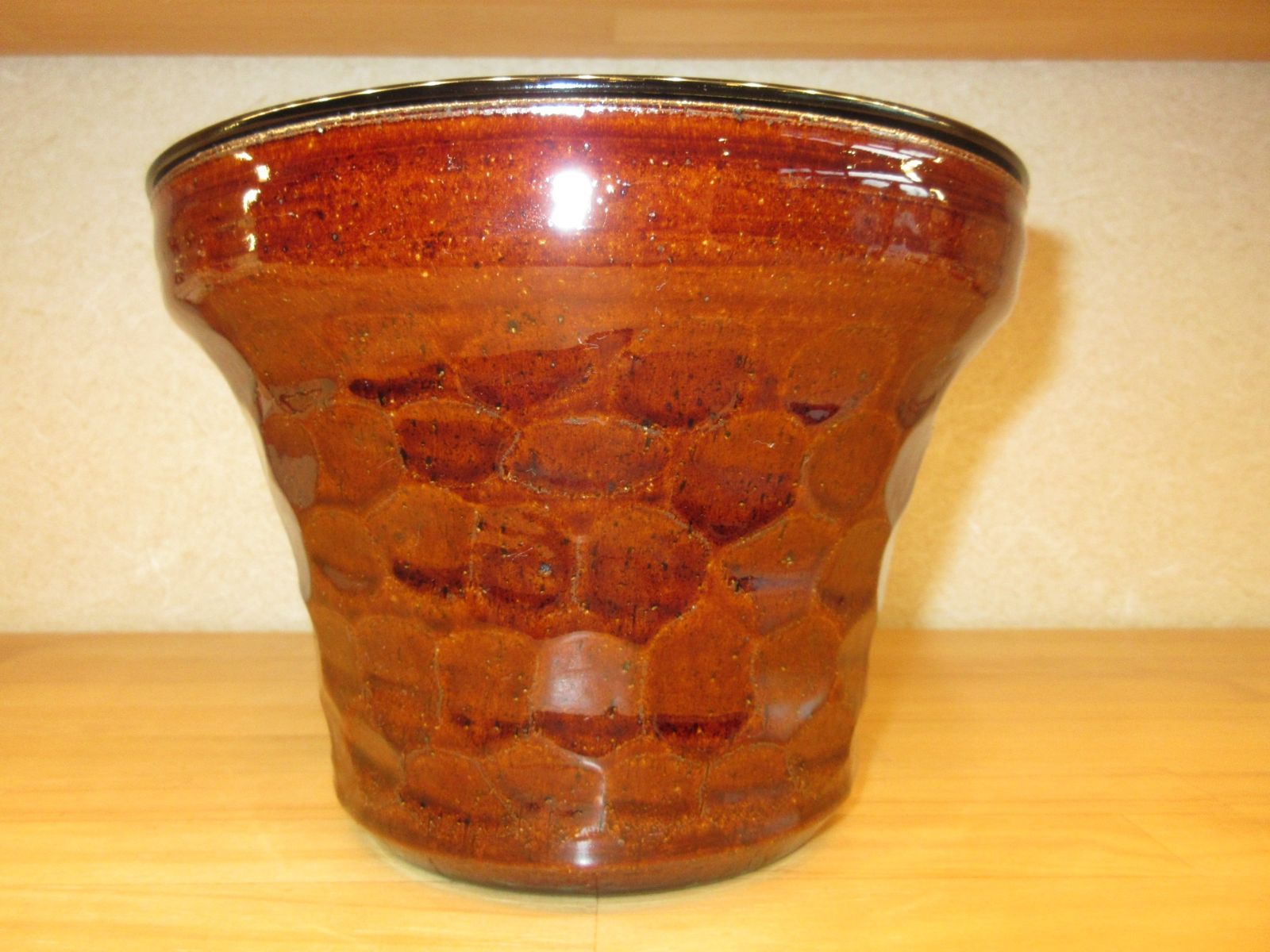 逢絢亭 茶道具 水指 京焼 飴釉 裏千家好写 末広水指 栄昌作 共箱入り