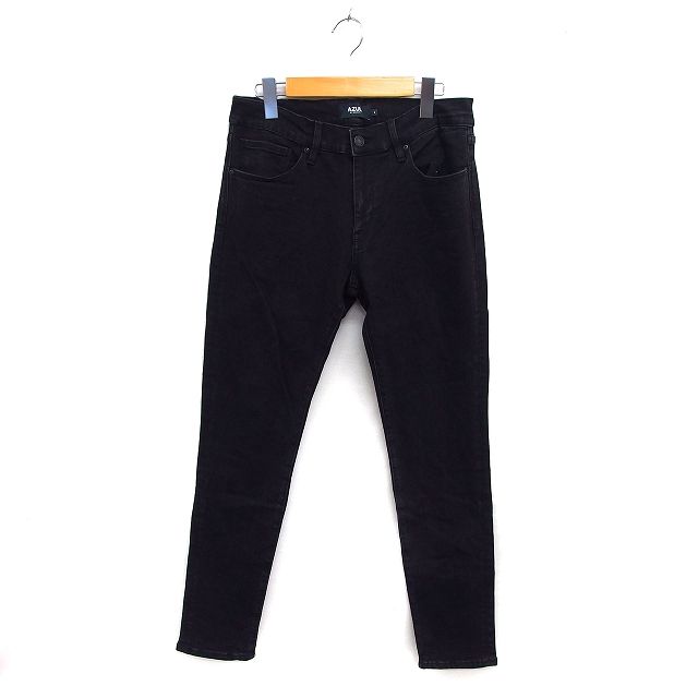 アズールバイマウジー AZUL by moussy デニム ジーンズ テーパード ストレッチ コットン 綿 ジップフライ L 黒 ブラック /NT35