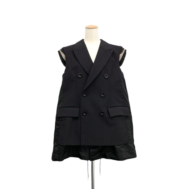 ♥品 2025SS sacai サカイ Chalk Stripe Vest チョークストライプベスト ジレ グレー 2 24-07118