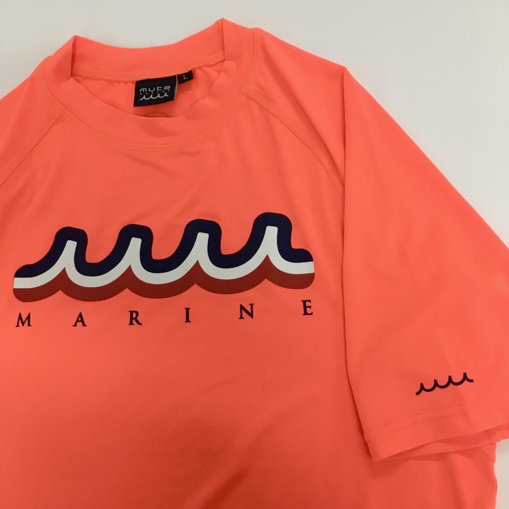 【超美品】ムータマリン 半袖シャツ オレンジ×ネイビー ビッグプリント メンズ L ゴルフウェア muta