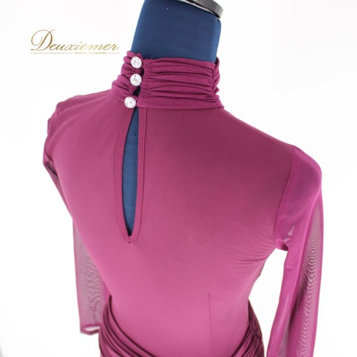 社交ダンス 衣装 スタンダード ドレス ワンピース レッスンウェア レディース オールシーズン パープル系 紫 ラインストーン 長袖 シンプル 無地 ディープパープル スタイルアップ ウエストマーク フィット感 伸縮性 レディースファッション ウェア オシャレ WWW_NOITHATQUANGTHANH_NET