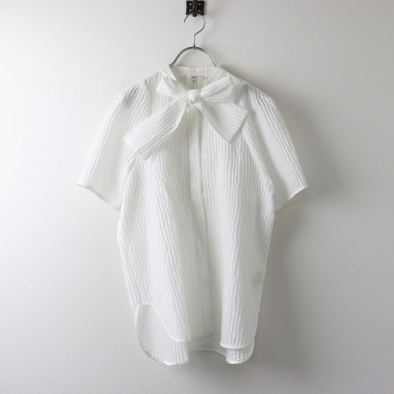 YORI フクレリボンブラウス M ホワイト 36 美品 中古・古着通販】YORI