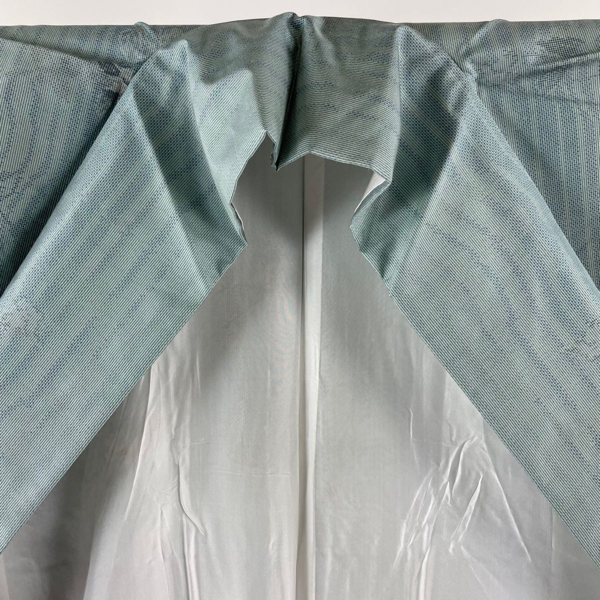 大島紬 身丈157cm 裄丈65.5cm M 袷 都喜ヱ門 証紙 枝花 よろけ縞 青緑  