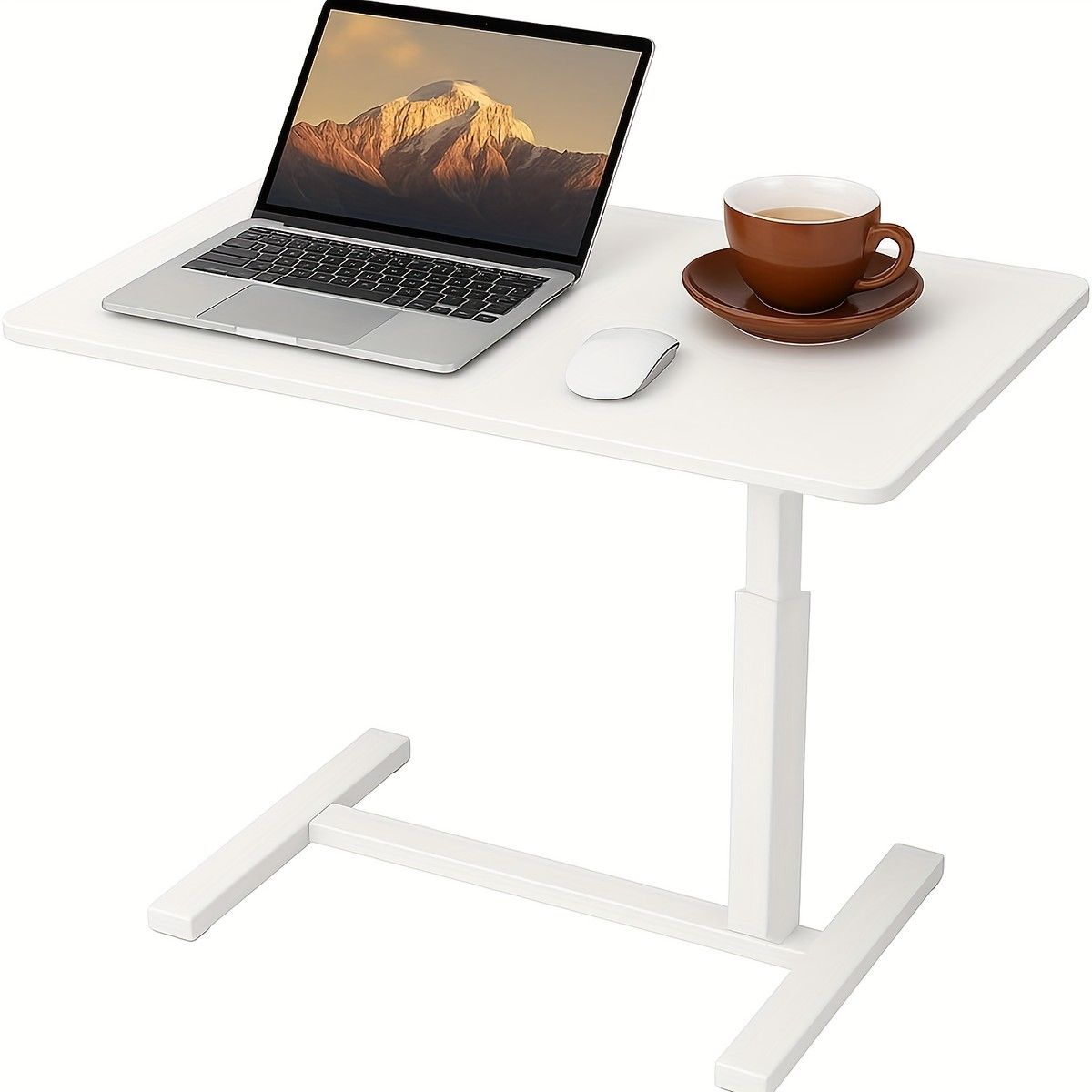 無段階昇降 高さ調節 サイドテーブル キャスター付 昇降式デスク 20kg耐荷重 木質繊維板製 コンパクト設計 ホームオフィスに最適 ホワイト