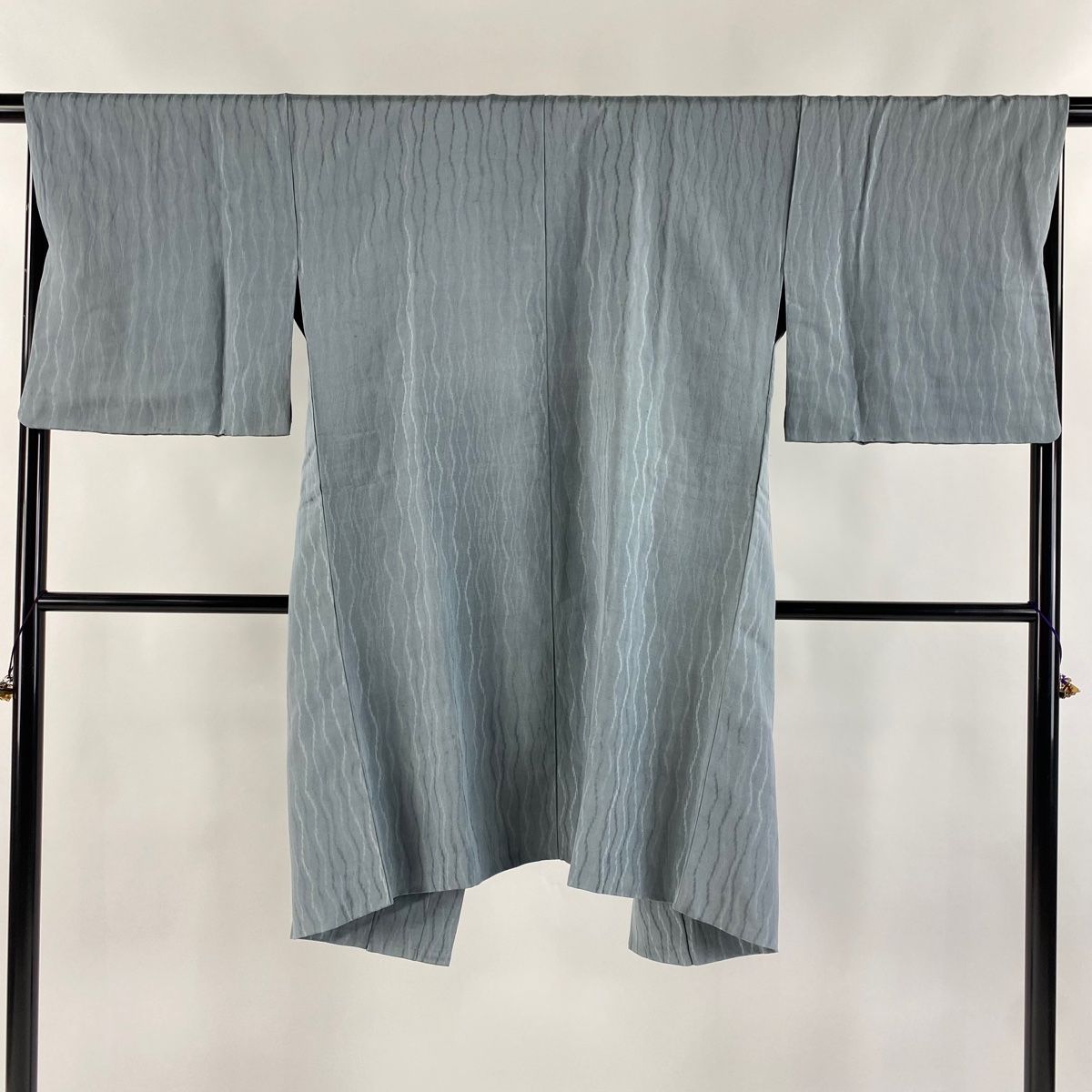 道中着 身丈105cm 裄丈67cm M 和装コート よろけ縞 青灰色 正絹