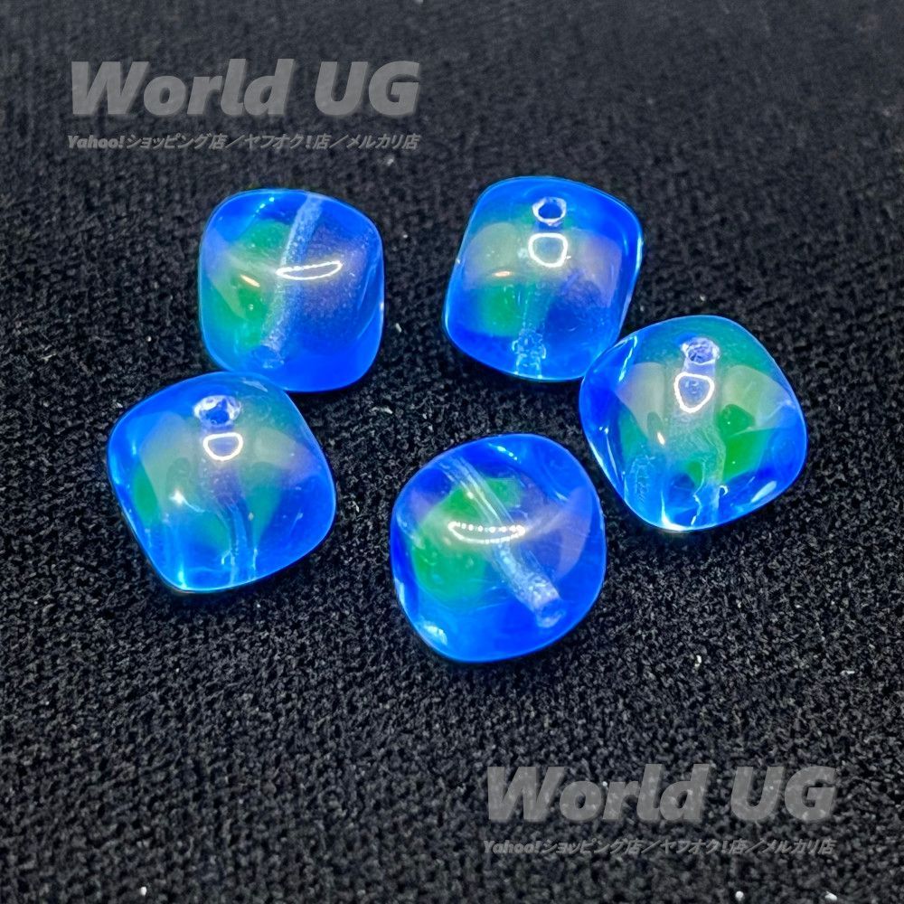 完売御礼】ウランガラス ランタン型ビーズ ブルー/黄色 9.5mm×8.3mm 5