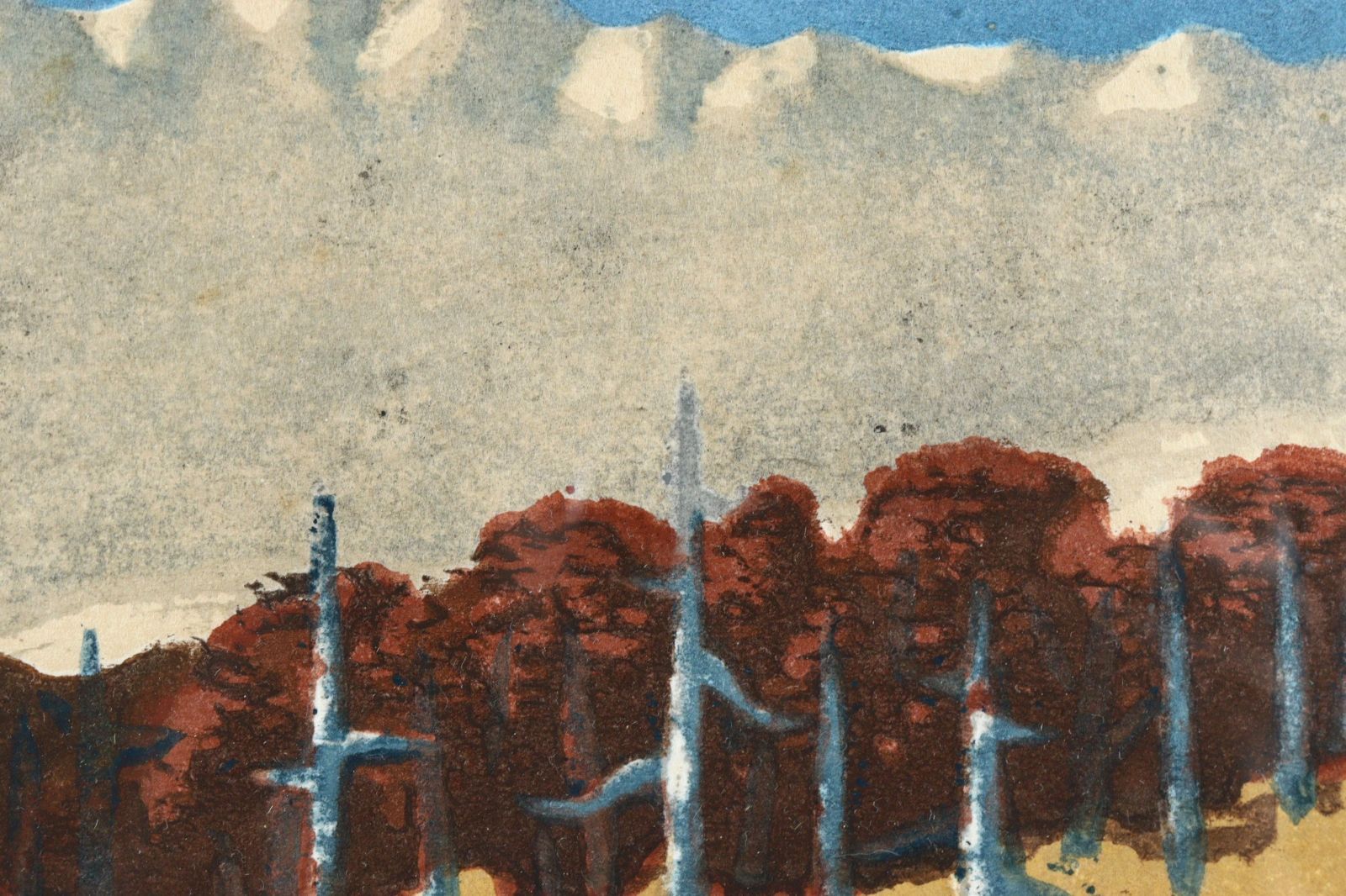 畦地梅太郎 「アルプス遠望」 木版画 直筆サイン 1957年 唐物
