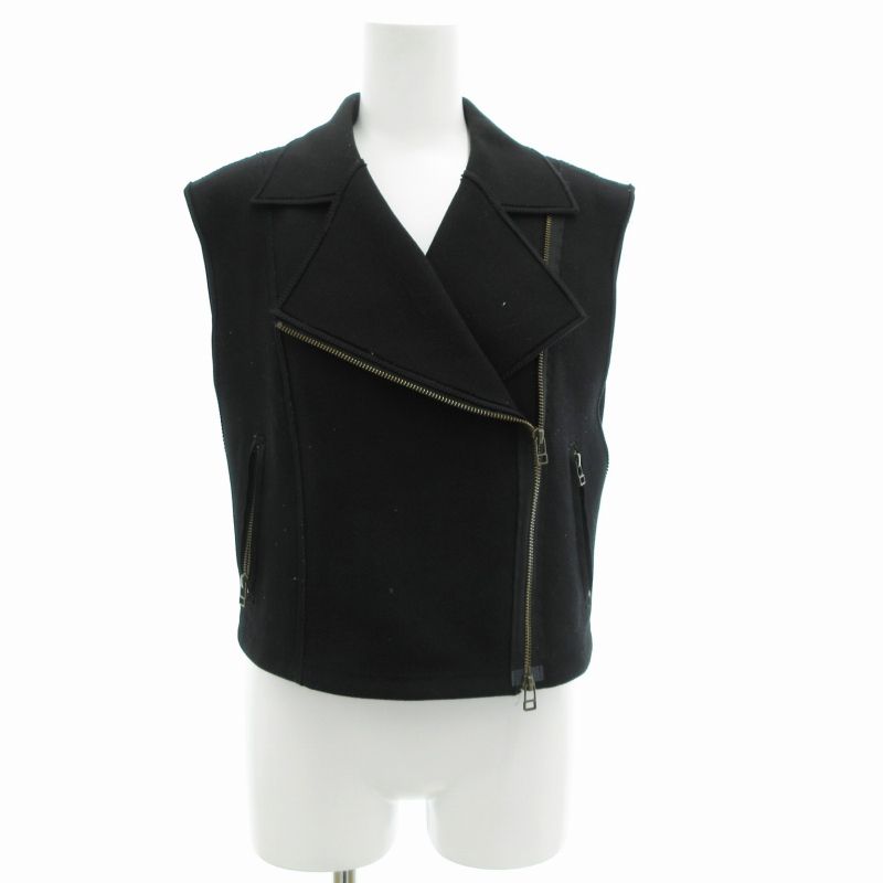 ランバン LANVIN コレクション Collection ダブルライダースベスト ジャケット ジップアップ 38 黒 ブラック |GV