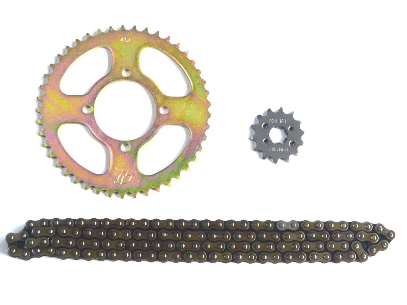 富士motor ヤマハ YBR125 フロント リア スプロケット ドライブ チェーン 社外品 3点セット