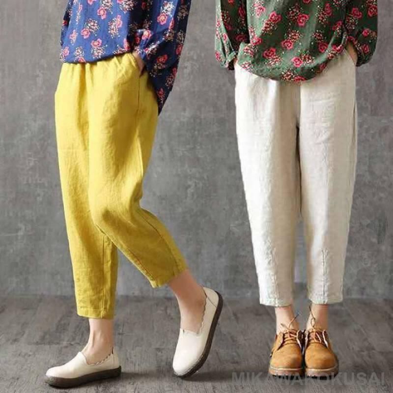 パンツ クロップド テーパード 綿 麻 パンツ 七分丈 九分丈 ボトムス レディース カジュアル 春 夏 ゆったり 大きめ