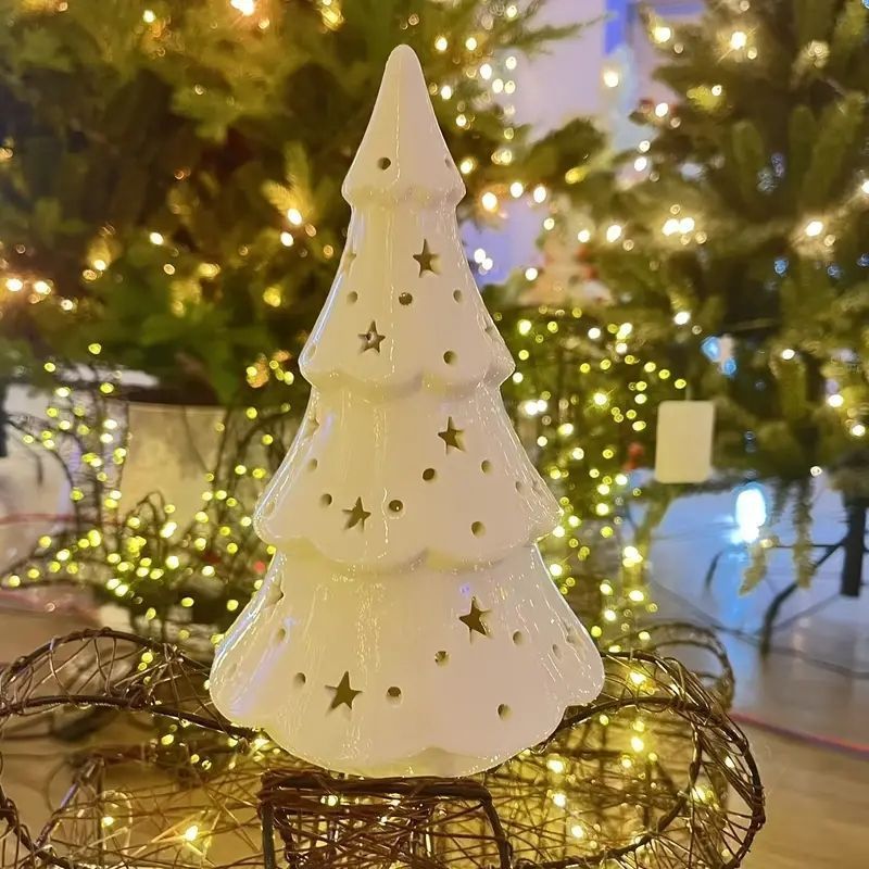 セラミック製クリスマスツリーライトエレガントなセラミッククリスマスツリーデコレーション - クラシックなホリデー＆新年デコレーション、家庭・オフィス・庭用 - 電源不要、高さ19.0cm