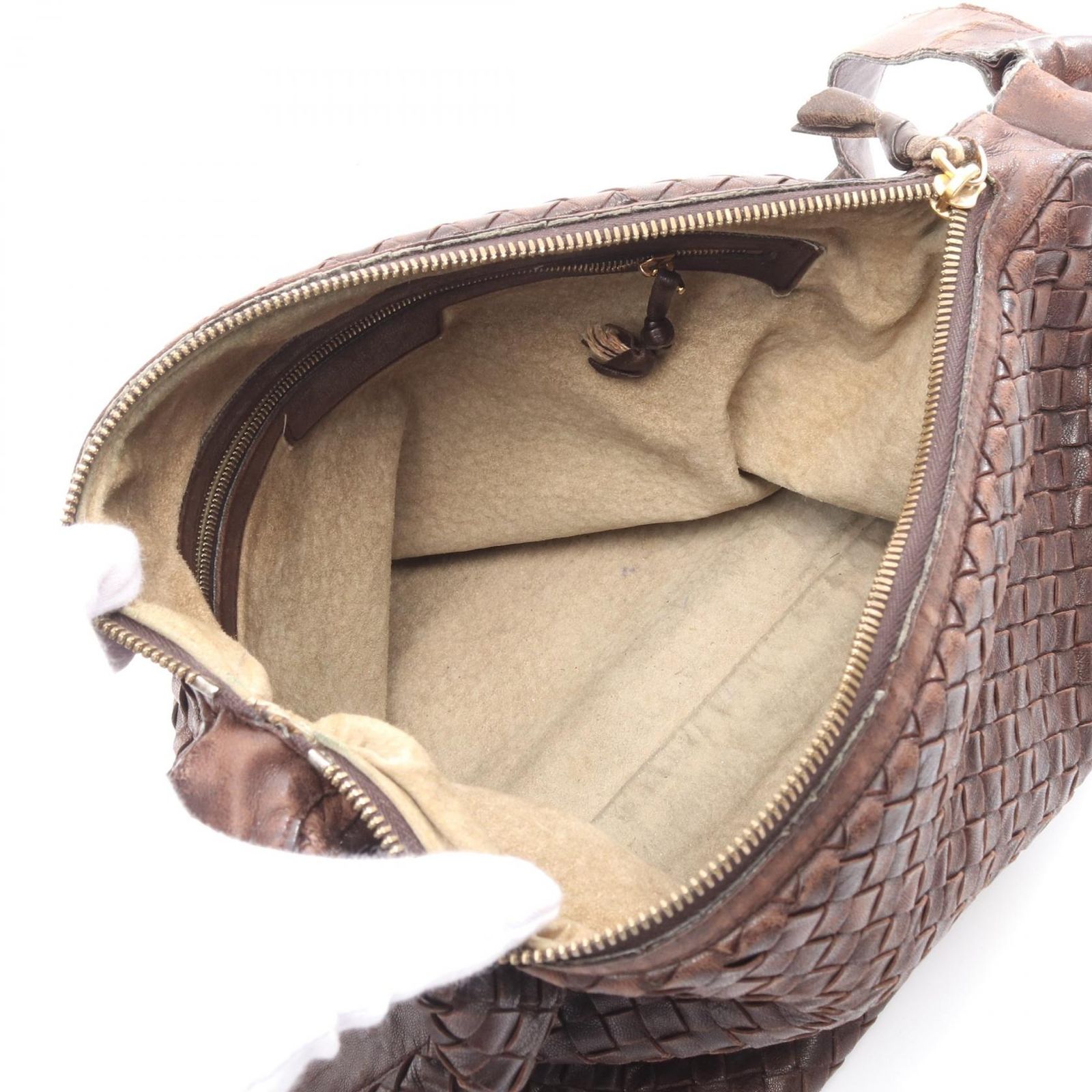 ボッテガ　ダークブラウン レザー ショルダーバッグ Bottega Veneta ダークブラウン ショルダーバッグ