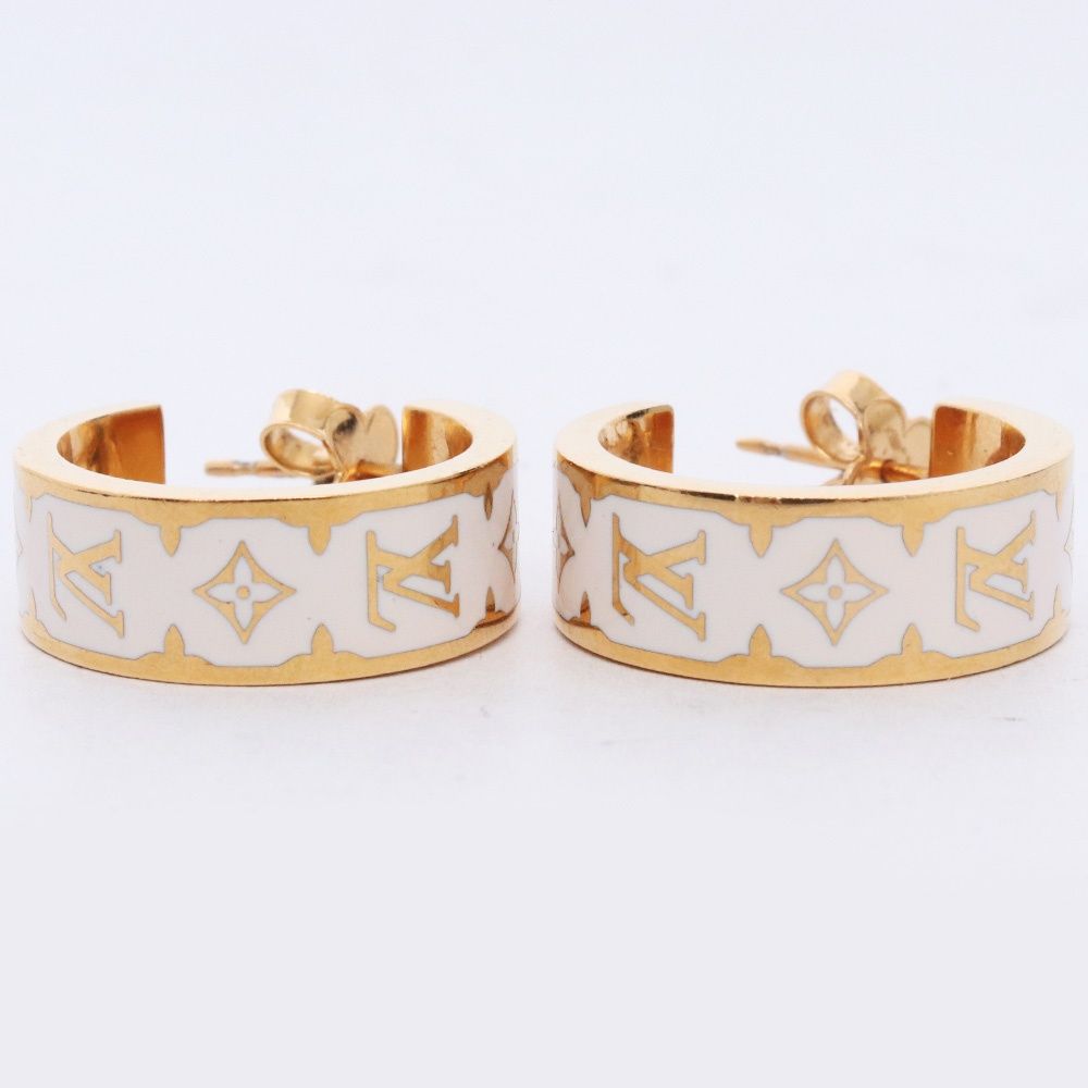 LOUIS VUITTON ピアス・ナノ グラム エナメル ホワイト ゴールド