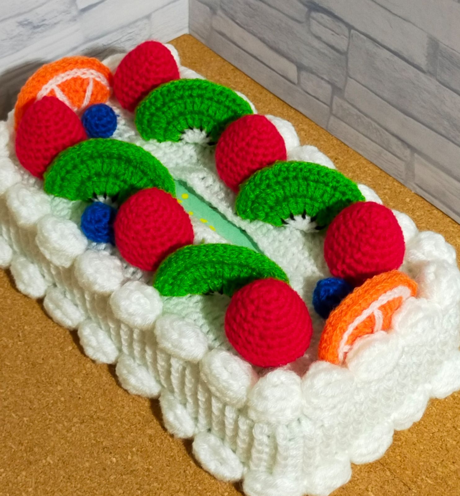 かぎ編み ティッシュボックスカバー フルーツケーキ 編み物 手編み