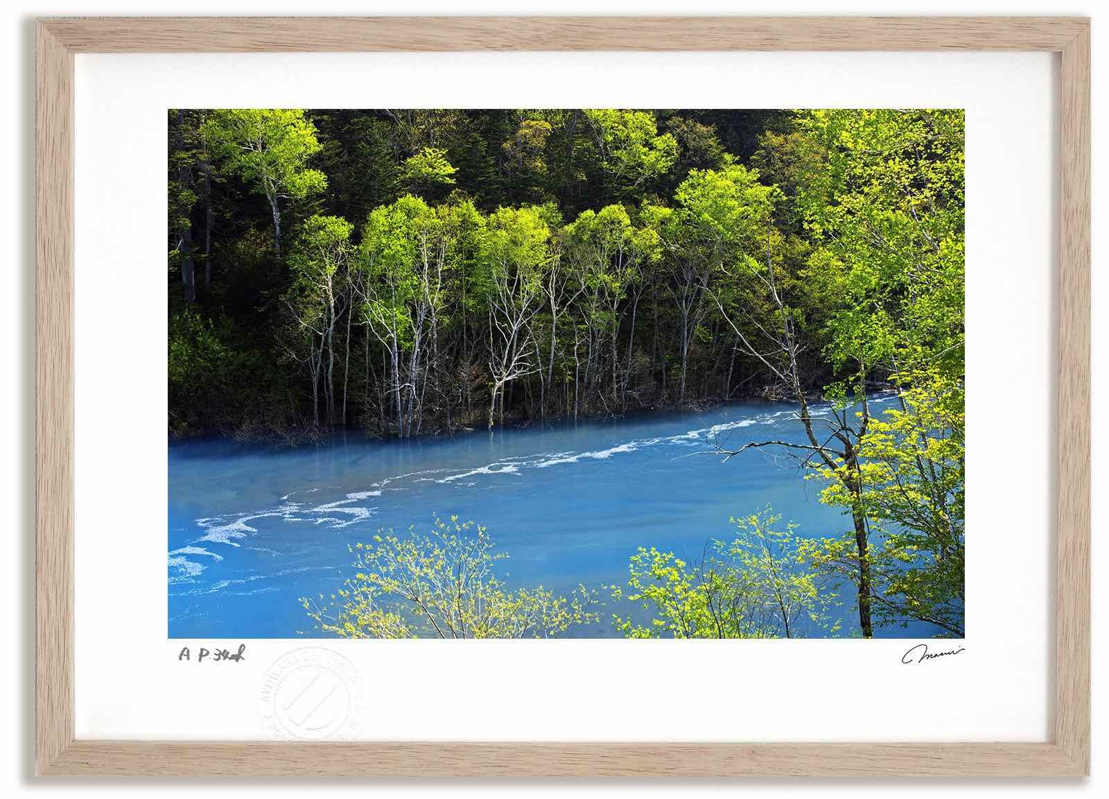 真作】絵画 田中志郎 油彩SM 初秋 山と川の風景画 柔らかな自然美 X105