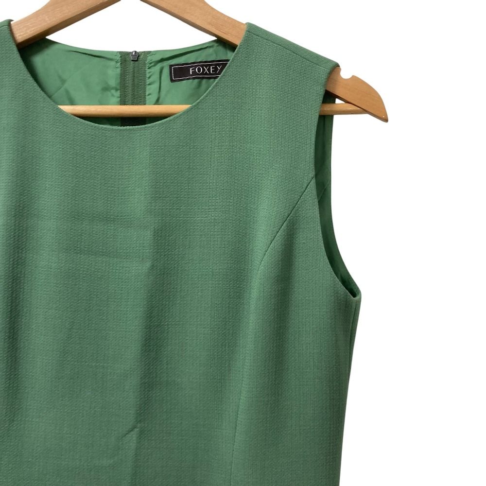 FOXEY フォクシー Dress Tiered ノースリーブティアードワンピース サイズ40 グリーン レディース 古着