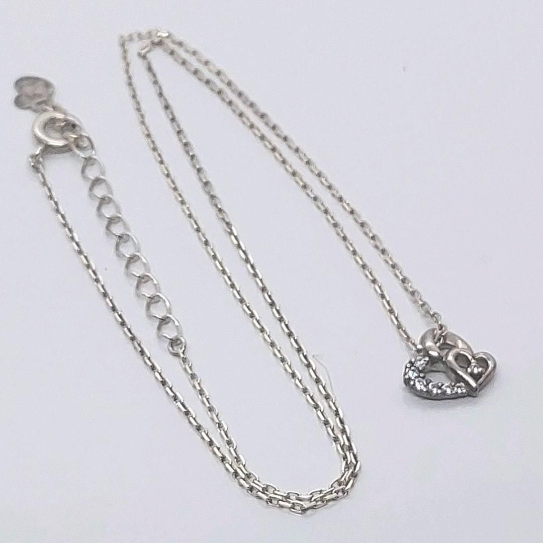 4℃ ネックレス シルバー ダブルハート ラインストーン ヨンドシー 