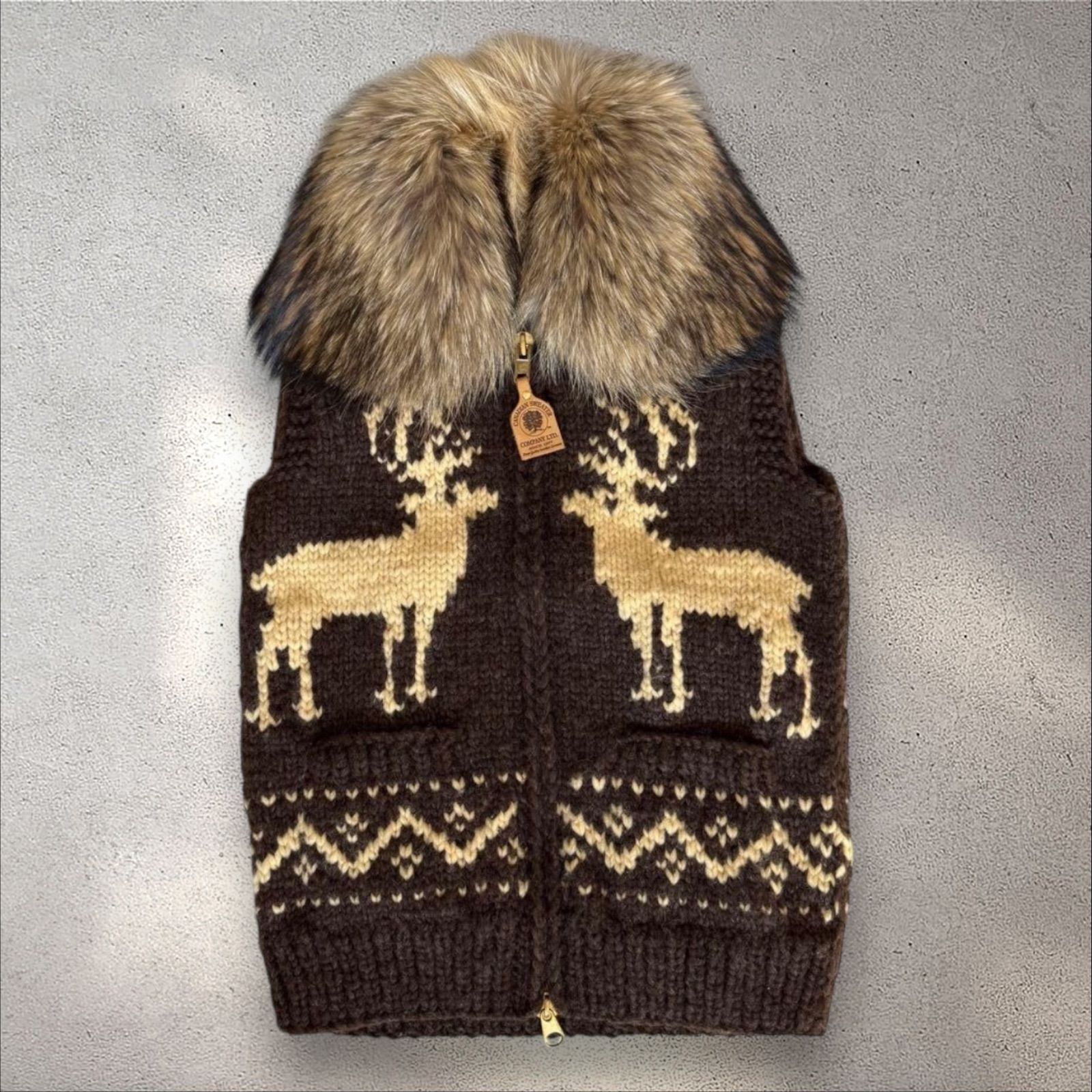 カナディアンセーター ベスト カウチン ファー付き カナダ ウール100